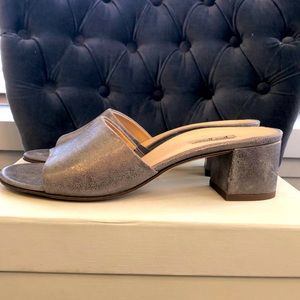 Paul Green brand new square heel silver leather slides